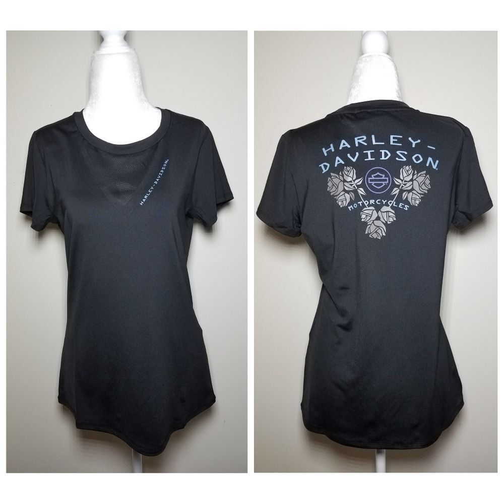 NWT|Harley Davidson Black Camo Mesh Short Sleeve Top, SMALL